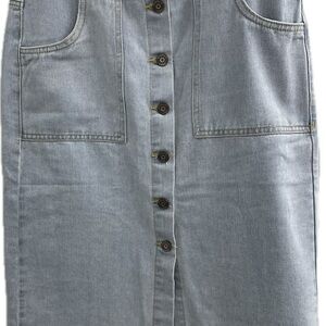 Blue Midi Denim Skirt with High-Waisted Design